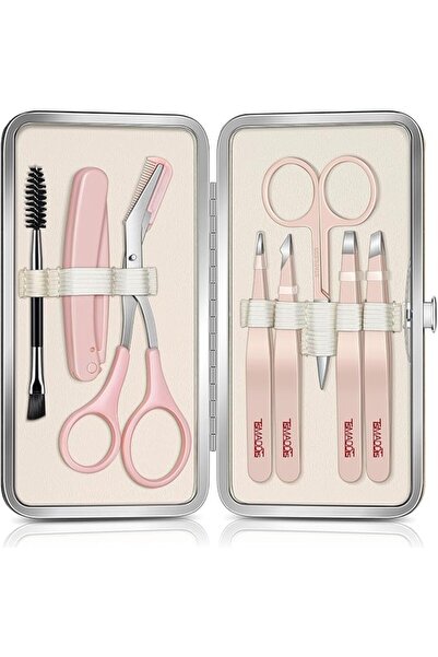 ALMEKAQUZ طقم حواجب مكون من 8 قطع، أدوات تجميل وردية لإزالة شعر الوجه
