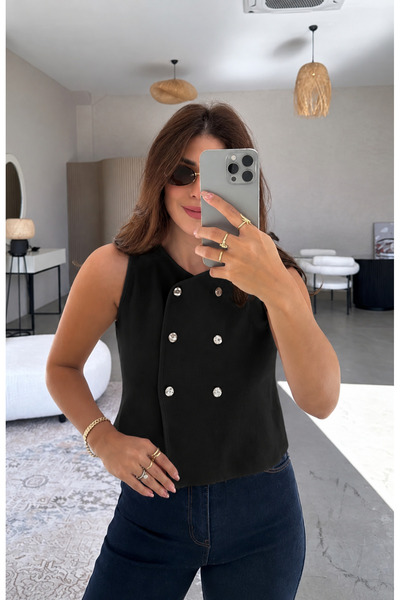 My Blog Black Double-Breasted Knitwear Vest - 2Y4492