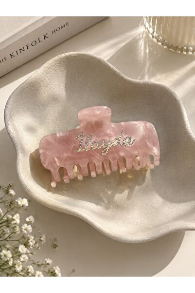 Glowisters Jewelry Kişiye Özel Pembe Asetat Kristal Taşlı İsimli Mandal Toka