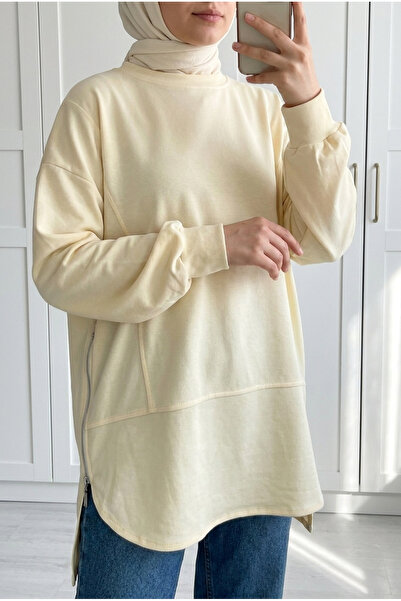 Kirazca Butik Women's Double Side Zipper Loose Cut Long Sweat Tunic