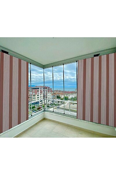 ceylan home ستارة للشرفة برباطات بنية اللون مخططة 580 × 200