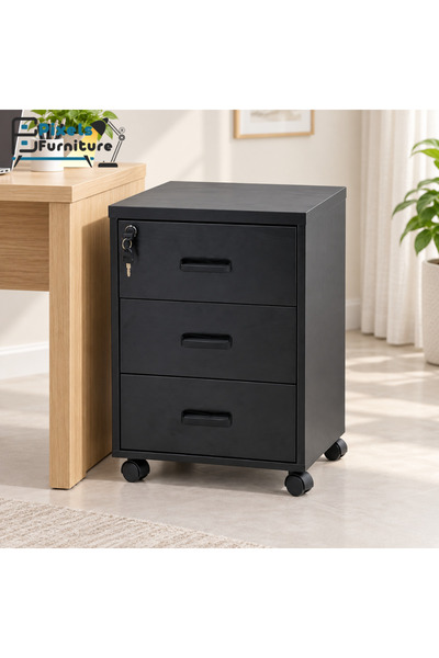 PixelsFurniture وحدة أدراج متحركة من بكسل الأثاث, بثلاثة أدراج وقفل مركزي