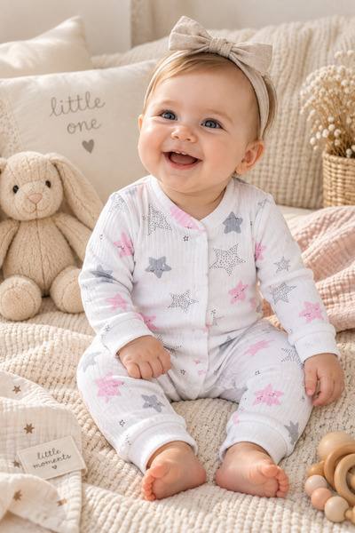 NOTA KİDS Organic 100% Cotton Newborn Baby Long Sleeve Romper