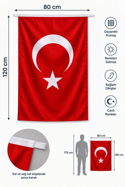 AKYILDIZ store Türk Bayrağı 80x120 cm Alpaka Kumaş Gönder Bayrak