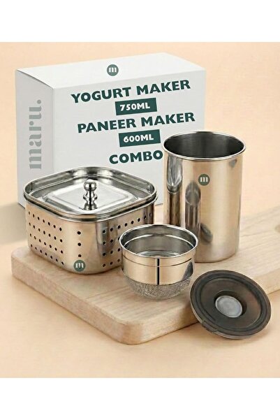 MARU Stainless Steel Yogurt Maker 750ml & Paneer Maker 600ml Combo Set, Easy ...