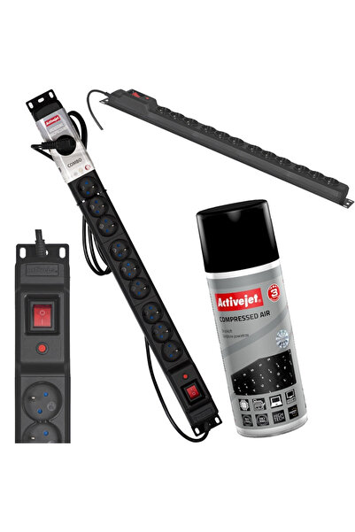 ActiveJet Prelungitor cu protecție la supratensiune, 12 prize, 3m, negru