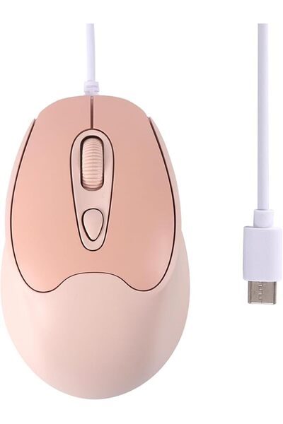 SYOSI USB-C Wired Silent Mouse, Pink Heart Design Ergonomic Mouse - Lightweig...