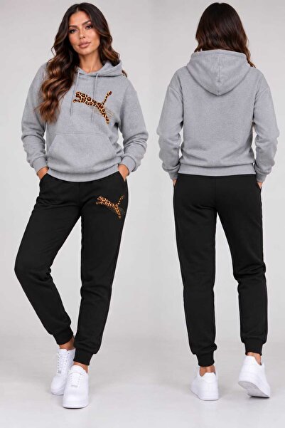 YK WEAR Set de trening unisex cu glugă cu imprimeu leopard |   Design special, eleganță casuală 🔥