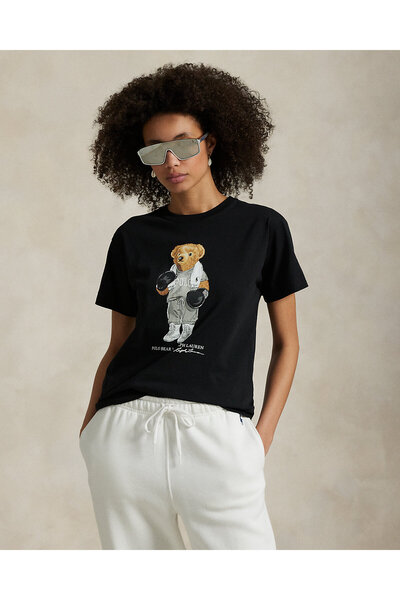 Ralph Lauren Blue Boksör Bear Baskılı Pamuklu Jarse Tişört