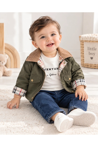 hümabebe Premium 3-Piece Baby Boy Suit with Trench Coat, Jacket and Jeans