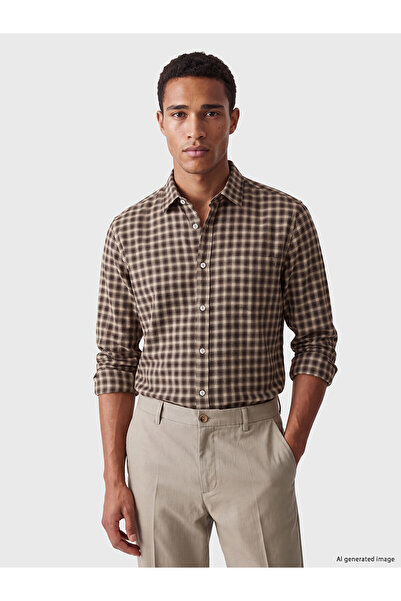 LC Waikiki Lcw Vision Brown Gabardine Plaid Standard & Regular Men's Shirt wi...