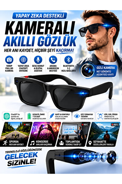 VEROXA Yapay Zeka Destekli Kameralı Akıllı Gözlük 8mp Kamera Chatgpt Çeviri S...