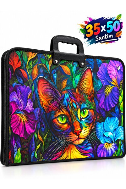 a v d a Kedi Desenli Teknik Resim Dosya Proje Çizim Çantası 35x50cm