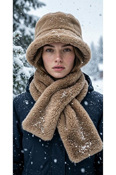 emybox Women's Luxury Imported Fur Bucket Hat and Neck Collar Scarf Set Plush...