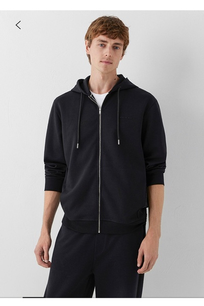 Mavi Black Hooded Zip-Up Regular Fit Men's Sweatshirt.
