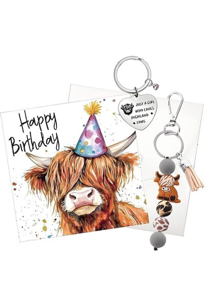 KASTWAVE 4 Pcs Highland Cow Keyring Set, Highlands Cows Ornaments Lanyard Acc...