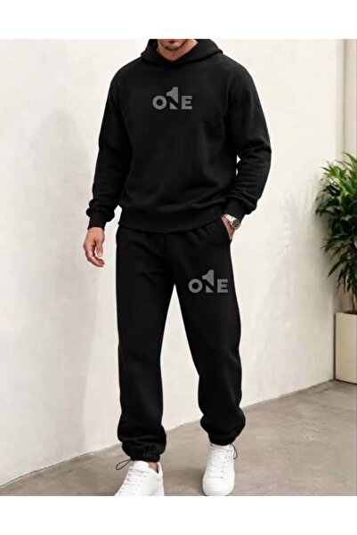 LELVANİ One1 Text Printed Men's Hooded Tracksuit Set