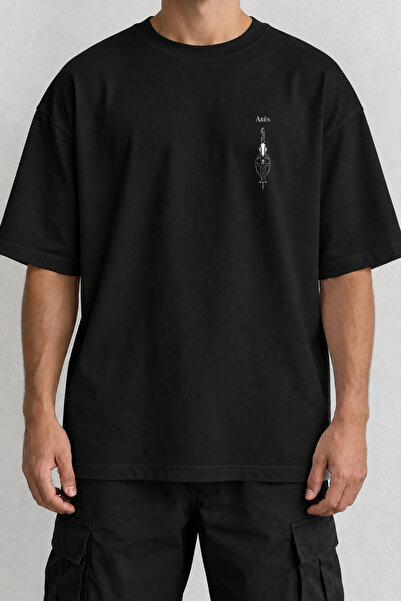 CrowsGate Μπλουζάκι Ares Miğfer Minimal με μπροστινό τύπωμα, μαύρο, oversized