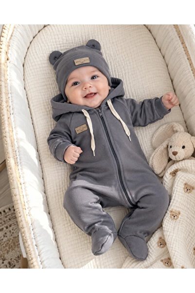 hümabebe Ayıcık bereli boydan fermuarlı kışlık erkek bebe tulum