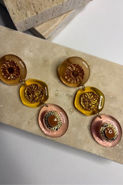 Generic Brand Elegant Casual Earrings with Transparent Pink and Yellow Floral...