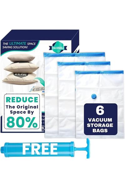 GENERAL Vacuum Storage Bags (2-Medium, 2-Jumbo, 2-Extra Large) | Space saving...