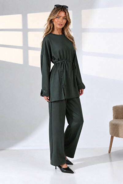 lubiti Tunic Pants Double Hijab Set with Waist Tie, Sleeves and Front Button ...