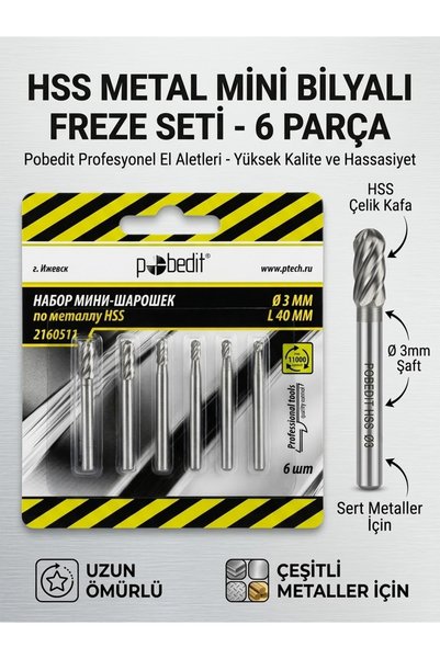 SENBANG Pobedit 6 Parça HSS Metal Mini Döner Çapak Freze Seti - 3mm Sap Dreme...