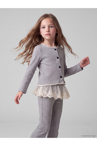 LC Waikiki Lcw Kids Gray Plain Girl's Cardigan with Nevavm Difference