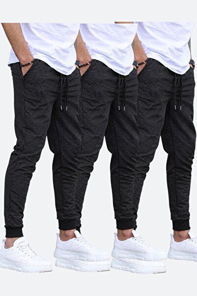 SURMARİ Set of 3 Unisex Rain Pattern Regular Fit Ribbed Leg Black, Gray, Navy...