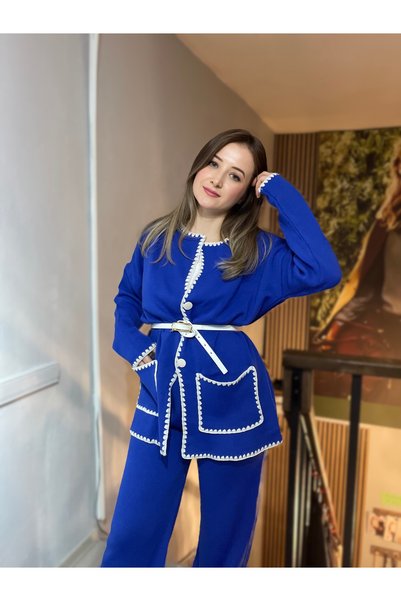 Pantolonlu Triko Takım - Saks mavi