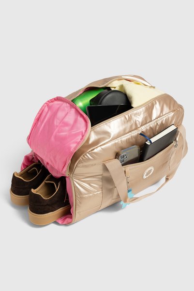 Mypolo Color Bags Gold Sports and Travel Bag with Shoe Compartment, Puffy Soft Shoulder Strap Hand Luggage Bag