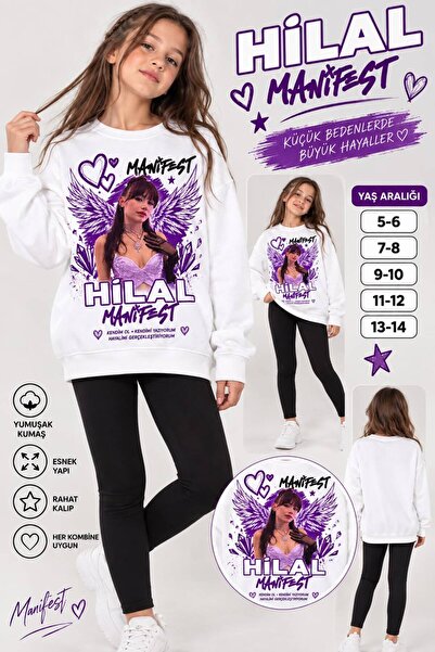 SİBELİZE Hilal Manifest Baskılı Kız Çocuk Tayt Sweatshirt Takımı
