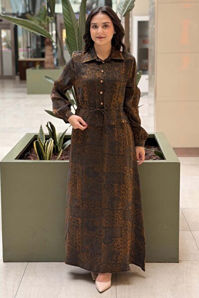 Nuss Shirt Collar Five-Button Waist Tie Jacquard Dress