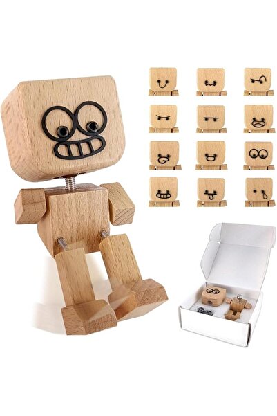 ELECDON Shaking Wooden Man Figurine with 12 Expressions, Handmade Swaying Leg...