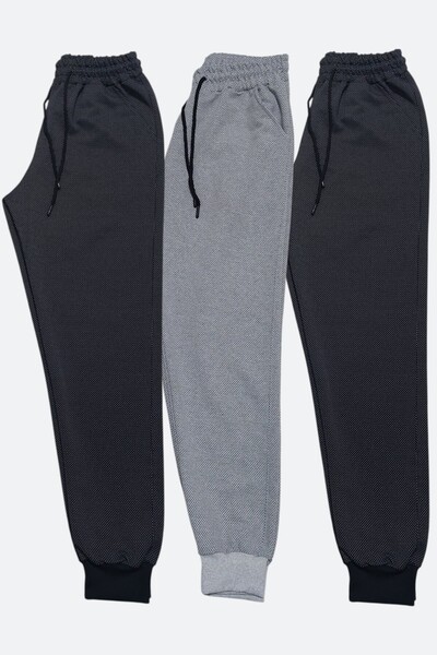 SURMARİ Set of 3 Unisex Rain Pattern Regular Fit Ribbed Leg Black, Gray, Navy...