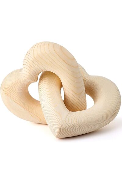 SYOSI Handmade Wooden Heart Decor – Interlocking Hearts Wood Knot Chain, Neut...