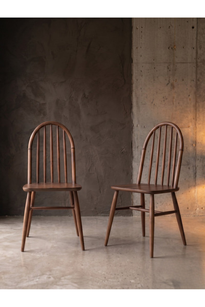 Woodenbend Laura 2'li Ceviz Amerikan Sandalye | Klasik Kayın Ağacı Ahşap Yeme...