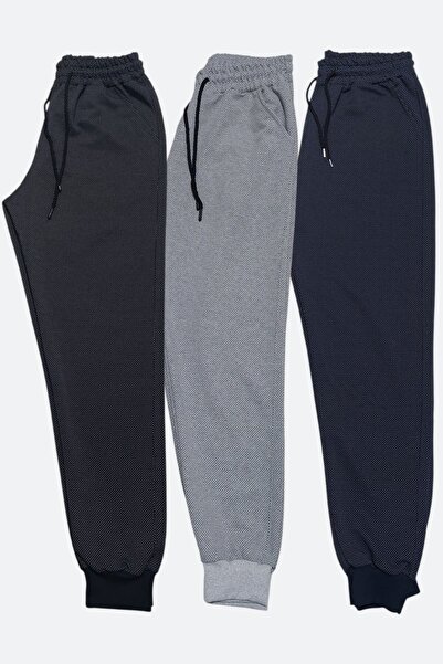 SURMARİ Set of 3 Unisex Rain Pattern Regular Fit Ribbed Leg Black, Gray, Navy...