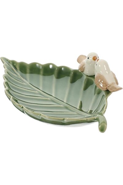 GENERAL Nalakal Leaf Design Ornament Tray Ceramic Plate Bird Jewelry Holder V...