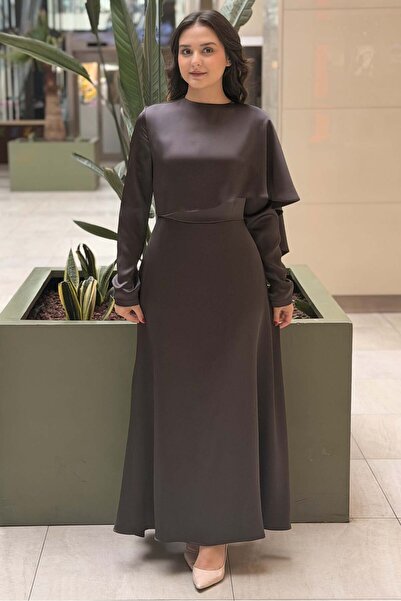 Nuss Satin Dress with Shoulder Cover and Shawl Detail