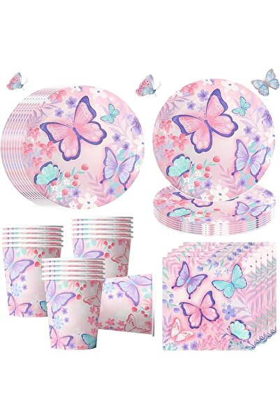 Yelajoy 80 PCS Butterfly Tableware Set, Disposable Party Plates, Drinking Cup...