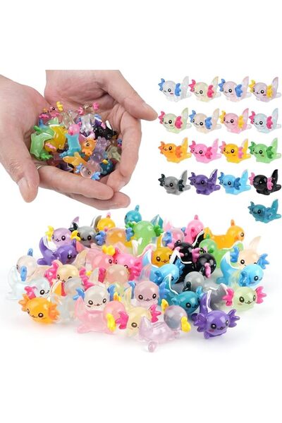 SYOSI 34 Pcs Mini Resin Axolotl – Glow in The Dark Tiny Axolotl Miniature Fig...