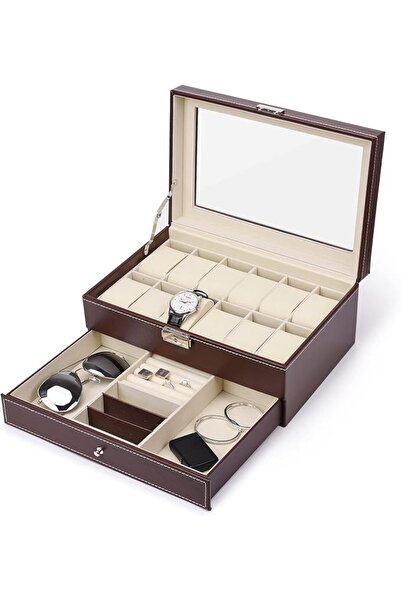 Arabest Watch Box, 12 Slots PU Leather Case Organizer with Jewelry Drawer for...