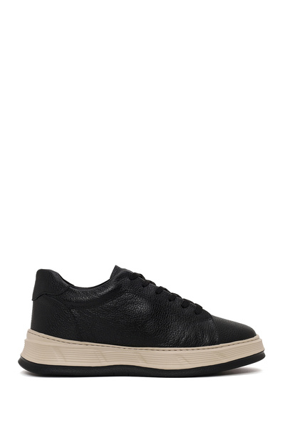Derimod Men's Black Lace-Up Thick-Soled Leather Sneaker Wm837001Df