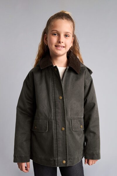 DeFacto Velvet Collar Detailed Pocketed Hooded Coat Girls H8011A826Au