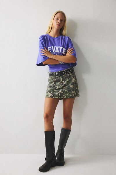 DeFacto A-Line Patterned Regular Waist Gabardine Mini Skirt I8083Ax26Au