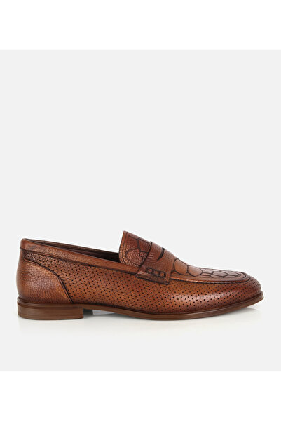 Hotiç Erkek Deri Taba Yumuşak Dokulu Baskılı Klasik Loafer