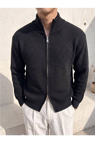 Gambocci Men's Knitted Patterned Double Zipper Cardigan