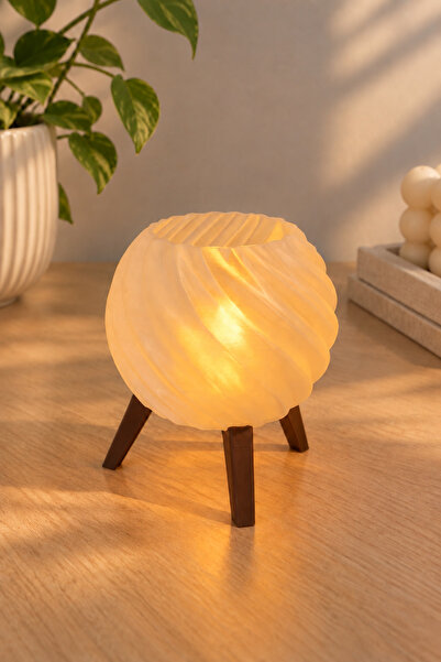 melolisa Minimalist Üç Ayaklı Dekoratif Masa Lambası - Modern Spiral Desen Ge...