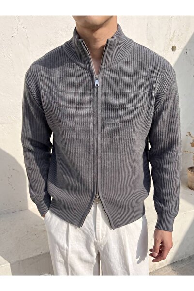 Gambocci Men's Knitted Patterned Double Zipper Cardigan